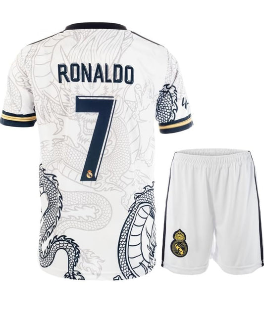 Real Madrid Dragon Edition Football Jersey & Shorts Set – Ronaldo/Bellingham – Limited Edition Kit 2024