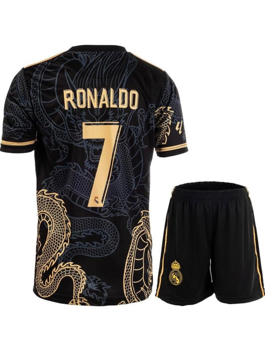 Real Madrid Dragon Edition Football Jersey & Shorts Set – Ronaldo/Bellingham – Limited Edition Kit 2024